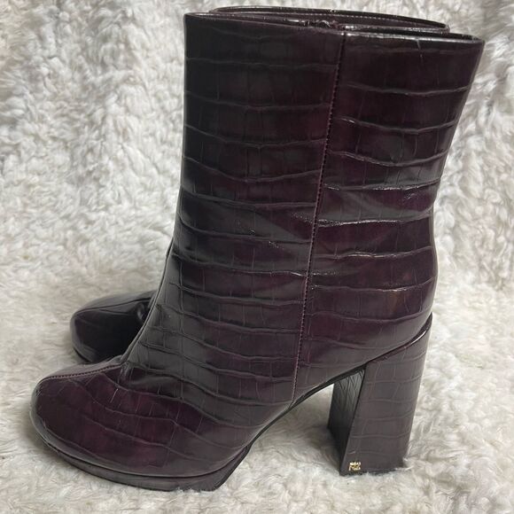 Rachel Zoe  Maya Deep Mahogany Croc-Embossed Faux leather Platform Boots lSZ8.5 - Picture 1 of 10